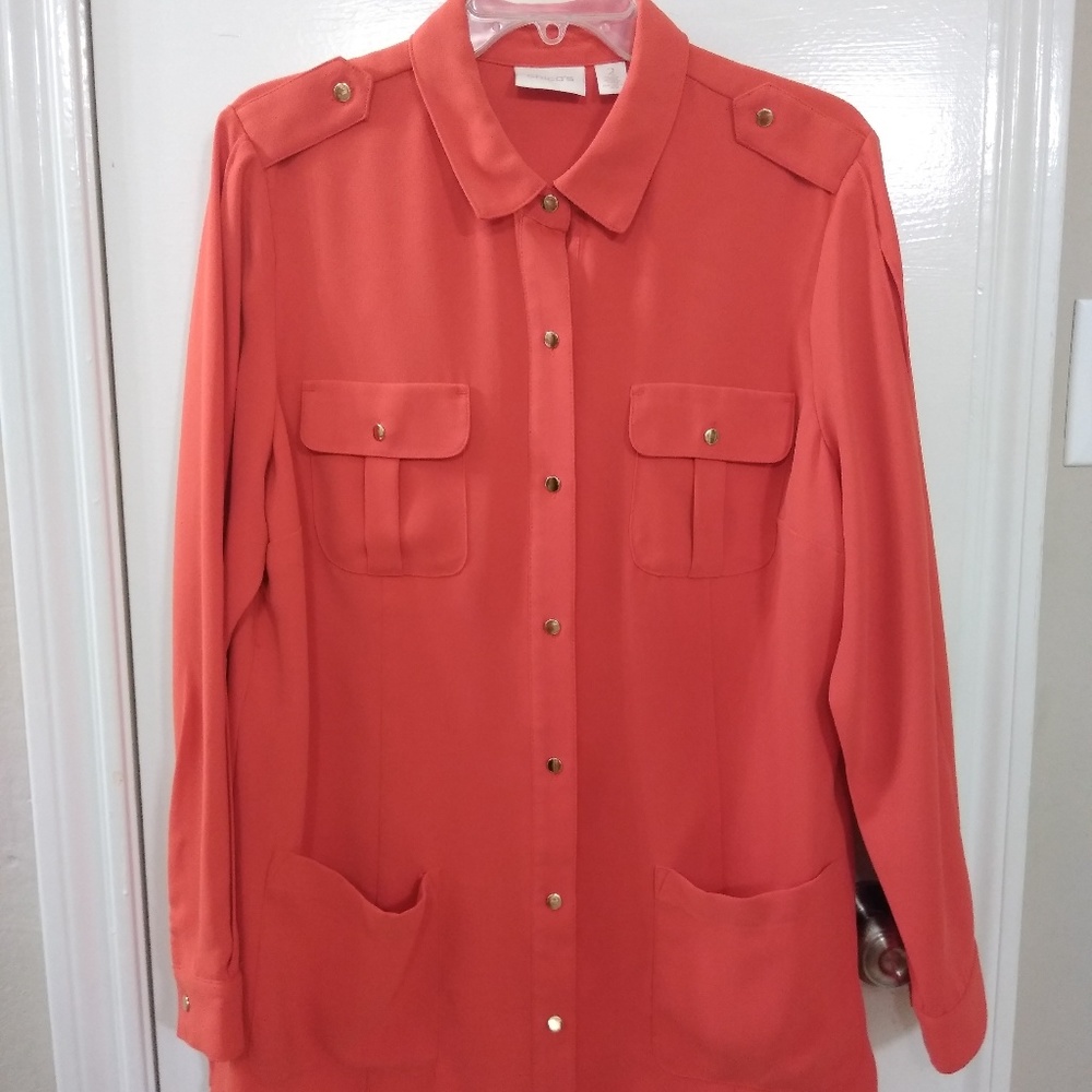 Chico's Orange Blouse with golden buttons
